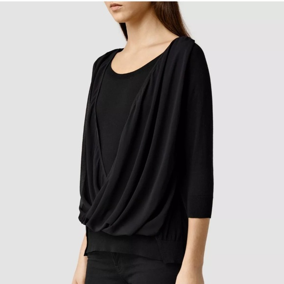 All Saints Sweaters - All Saints Taybar Draped Chiffon Pullover Sweater 3/4 Sleeves Wrap Front